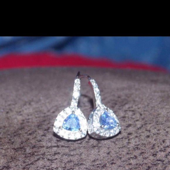 Natural Tanzanite and Topaz Halo Earrings - Picture 4 of 4